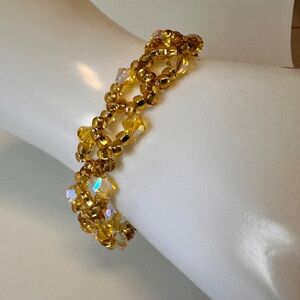 Swarovski Citrine AB2X Crystal Vine Bracelet Gold Toggle 7.5”